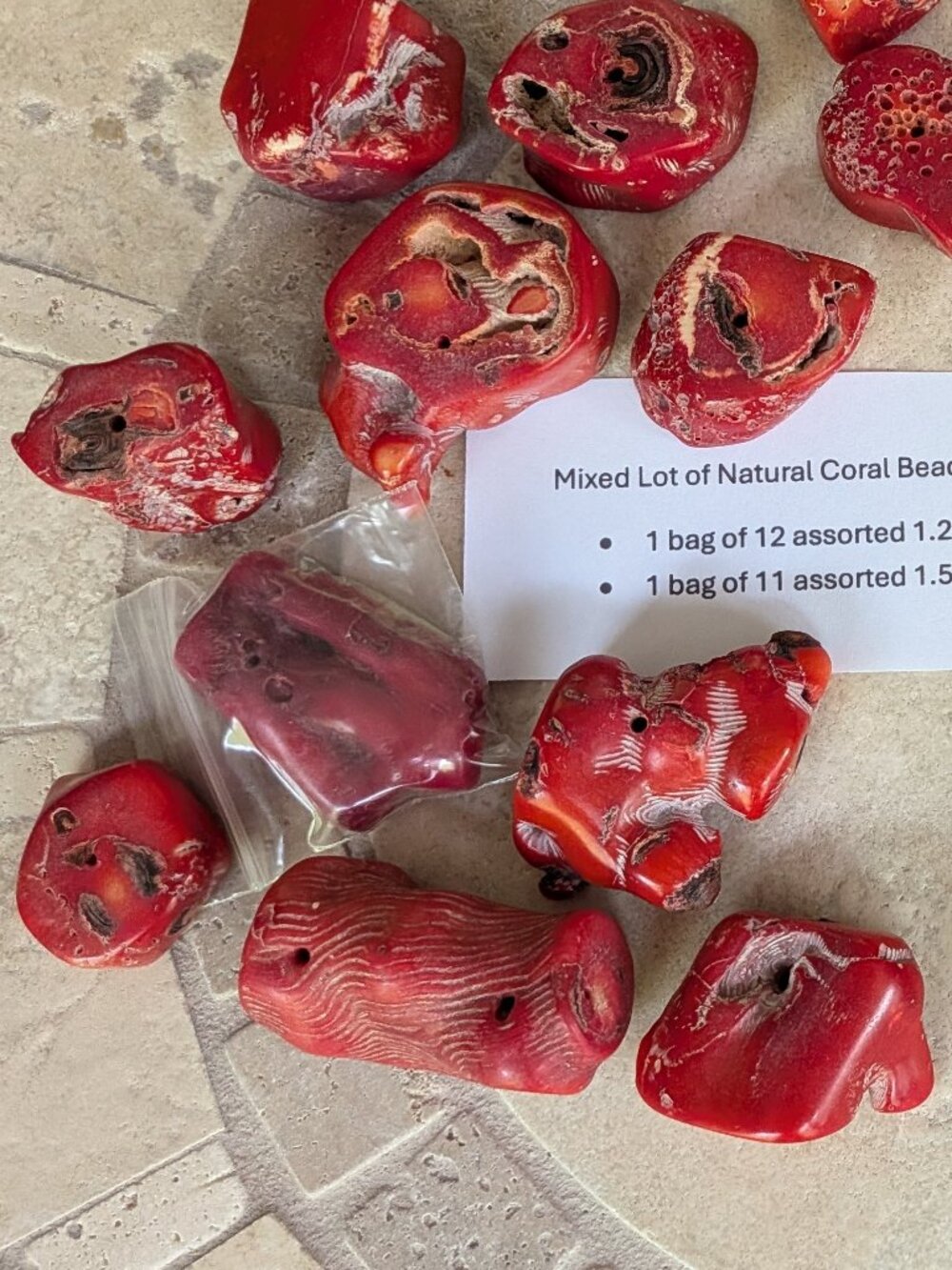 Lot of 23 pieces Natural Red Coral, 1.25 - 2.5" Large various shape Beads, DIY